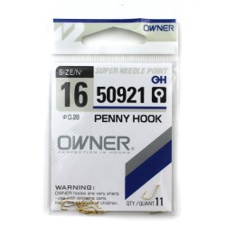 Крючок Owner 50921 Penny Hook №16 (10шт, ушко, желтый)