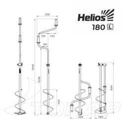 Ледобур Helios HS-180D (180мм, левое вращение, цельнотянутый шнек 40см)