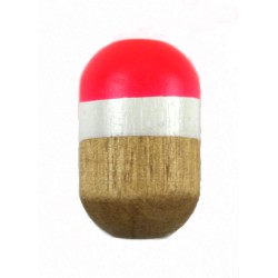 Поплавок деревянный (6см, d=2.5см, крашенный, красно-белый)