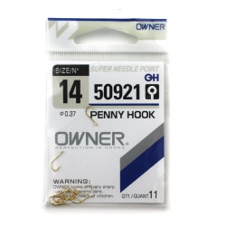 Крючок Owner 50921 Penny Hook №14 (11шт, ушко, желтый)